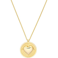 Olas d'Oro - 14K Yellow Gold Chevron and Puff Heart Medallion Necklace
