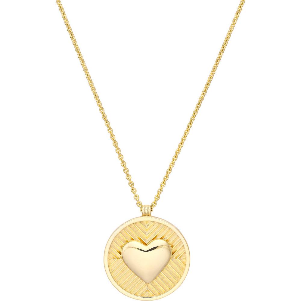 Olas d'Oro - 14K Yellow Gold Chevron and Puff Heart Medallion Necklace