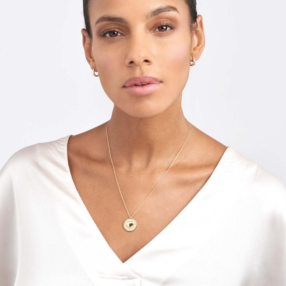 Olas d'Oro - 14K Yellow Gold Chevron and Puff Heart Medallion Necklace