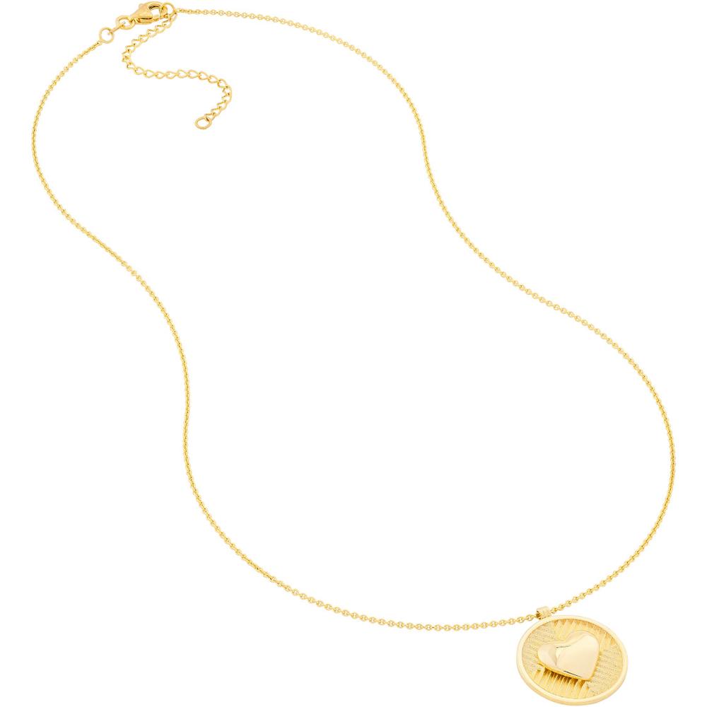 Olas d'Oro - 14K Yellow Gold Chevron and Puff Heart Medallion Necklace