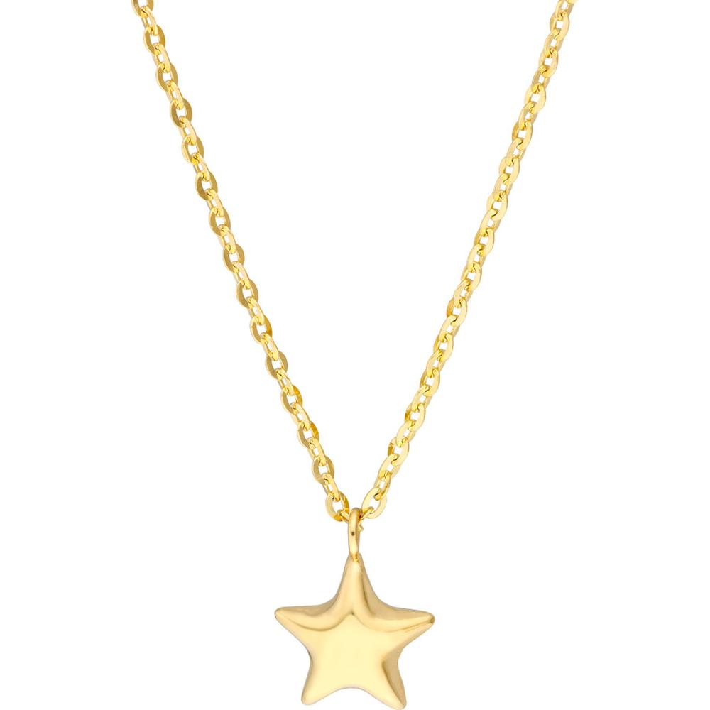 Olas d'Oro - 14K Yellow Gold Child's Puff Star Necklace with Adjustable Chain
