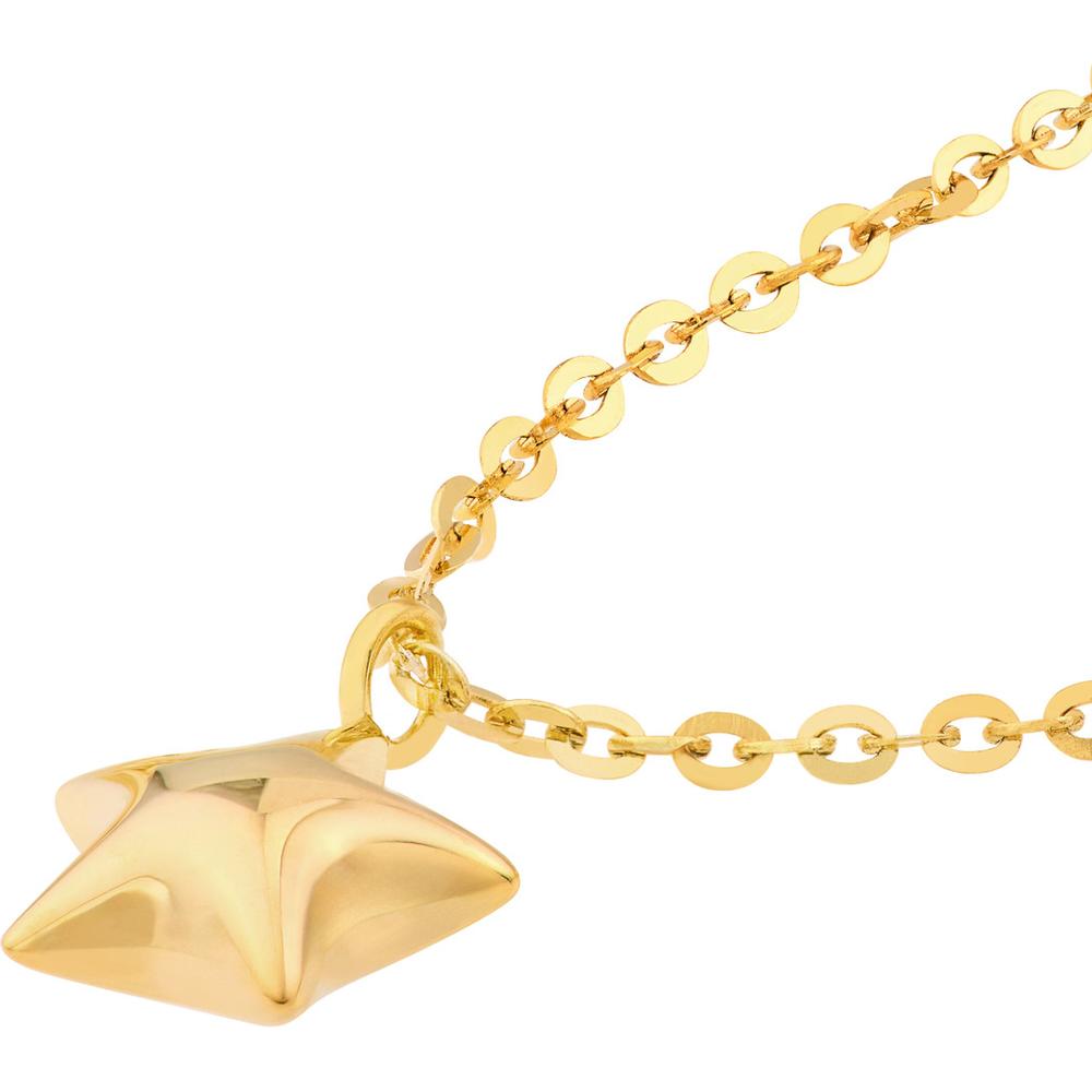 Olas d'Oro - 14K Yellow Gold Child's Puff Star Necklace with Adjustable Chain