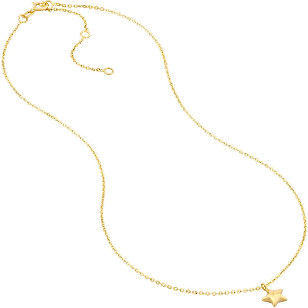 Olas d'Oro - 14K Yellow Gold Child's Puff Star Necklace with Adjustable Chain