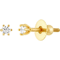 Olas d'Oro - 14K Yellow Gold Child's Six-Prong CZ Stud Earrings with Screw Back - 1.0 Carat Total CZ Weight