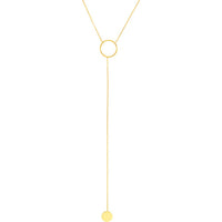 Olas d'Oro - 14K Yellow Gold Circle and Engravable Disc Lariat Necklace - 2.15 Grams Weight