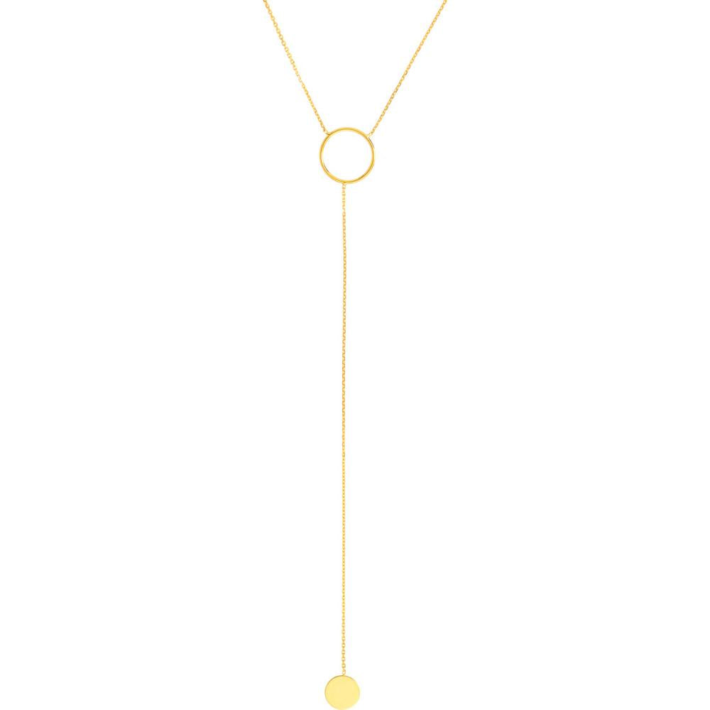 Olas d'Oro - 14K Yellow Gold Circle and Engravable Disc Lariat Necklace - 2.15 Grams Weight