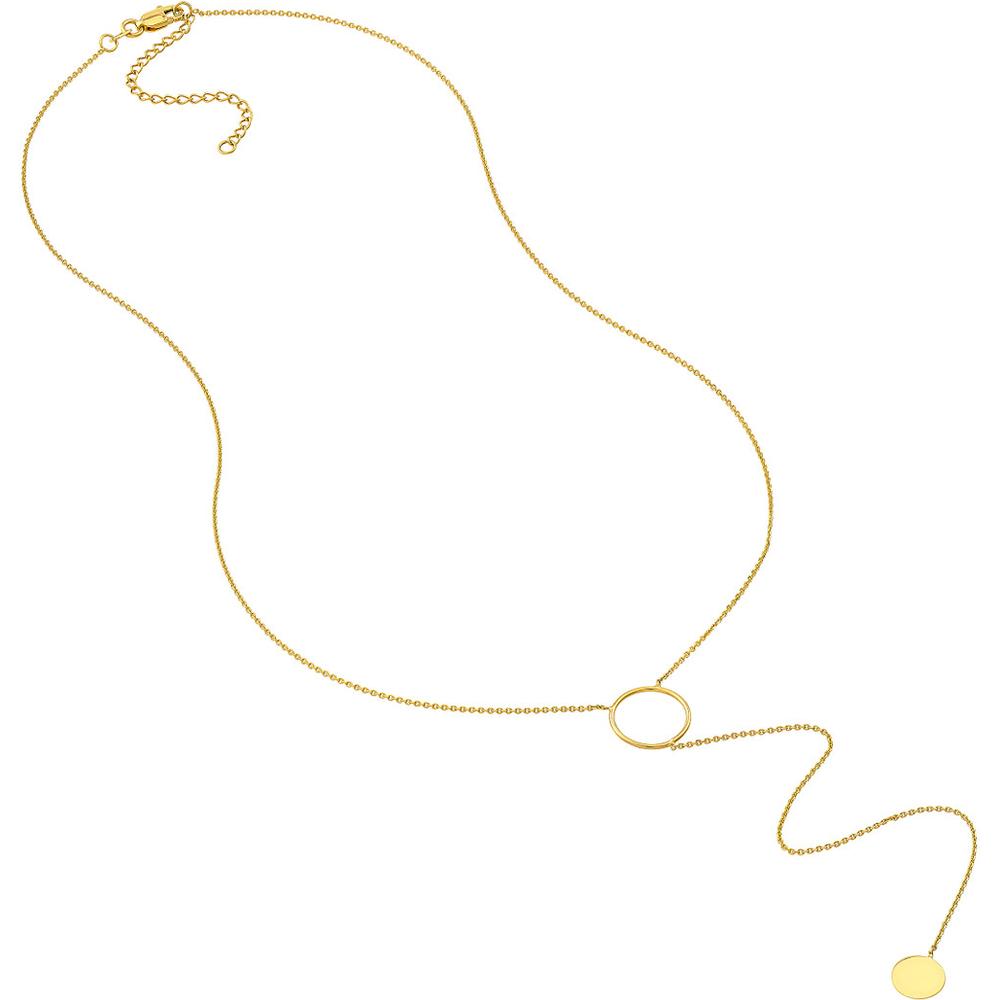 Olas d'Oro - 14K Yellow Gold Circle and Engravable Disc Lariat Necklace - 2.15 Grams Weight