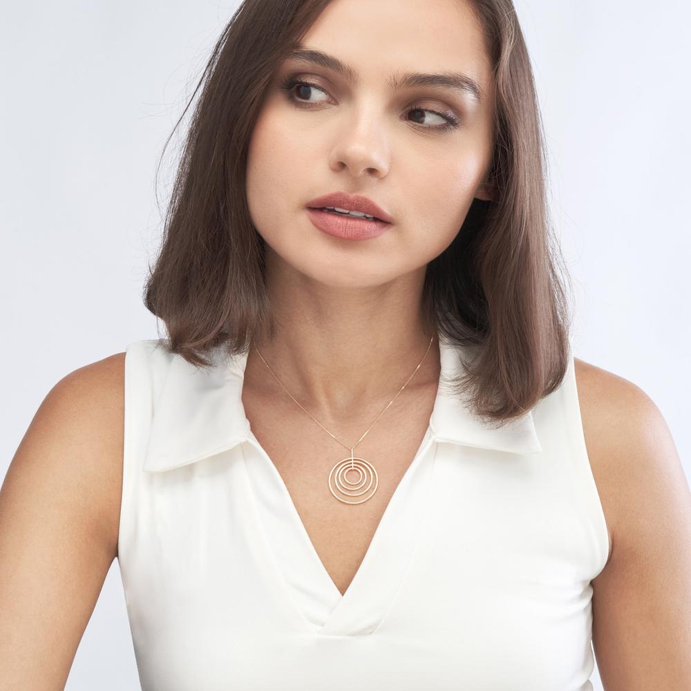 Olas d'Oro - 14K Yellow Gold Concentric Circle Pendant Necklace with 2" Extender