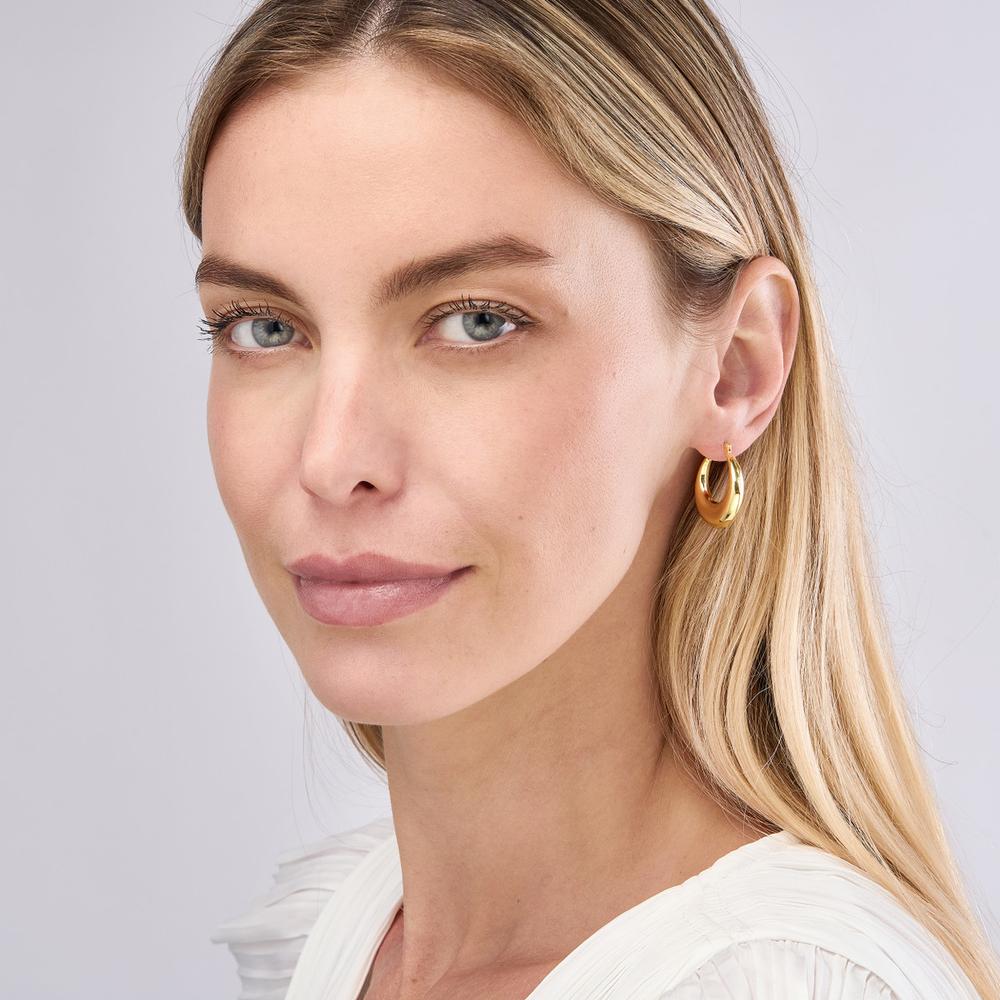 Olas d'Oro - 14K Yellow Gold Crescent Hoop Earrings with Hinge Back Closure