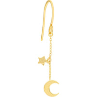Olas d'Oro - 14K Yellow Gold Crescent Moon and Star Drop Earrings - 1.05 Grams Total Weight