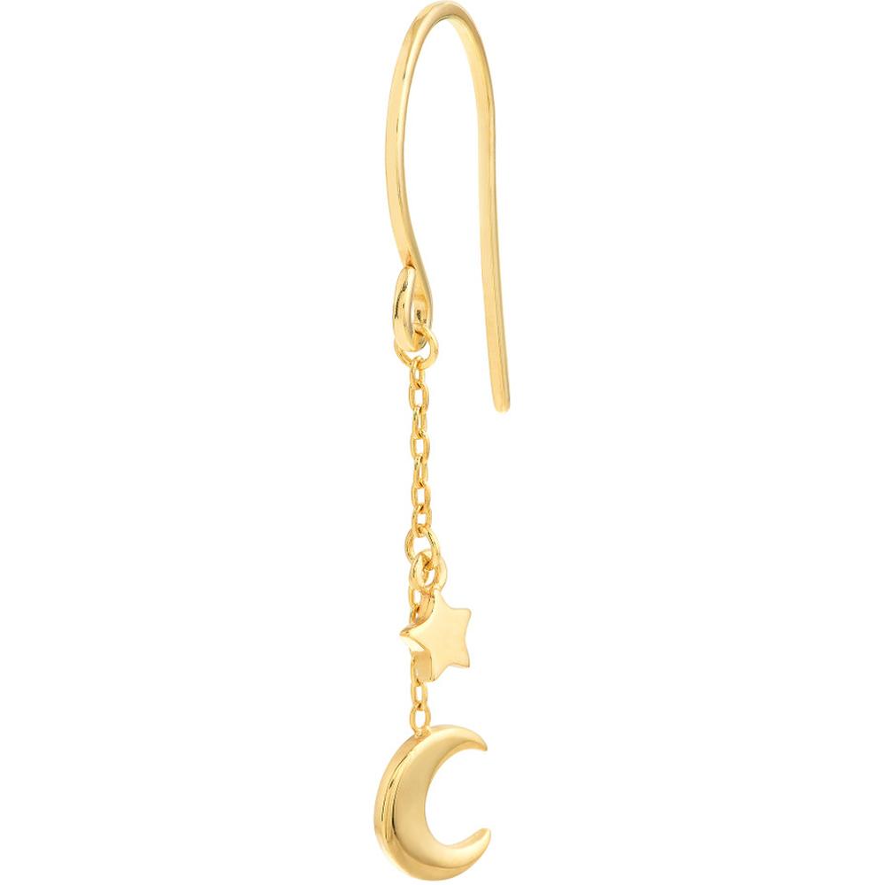Olas d'Oro - 14K Yellow Gold Crescent Moon and Star Drop Earrings - 1.05 Grams Total Weight