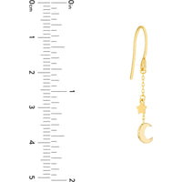 Olas d'Oro - 14K Yellow Gold Crescent Moon and Star Drop Earrings - 1.05 Grams Total Weight
