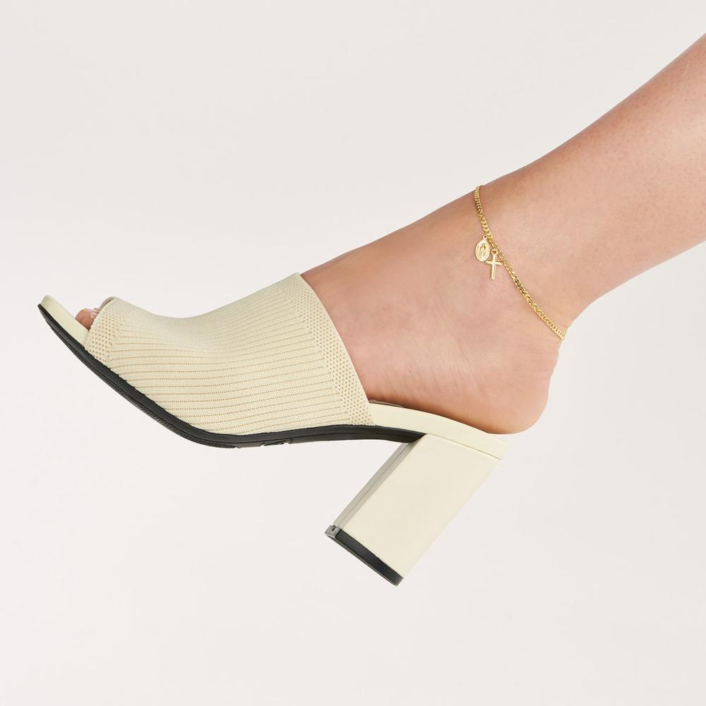 Olas d'Oro - 14K Yellow Gold Cross and Virgin Mary Dangle Anklet on Open Curb Chain - Adjustable 9-10 Inches