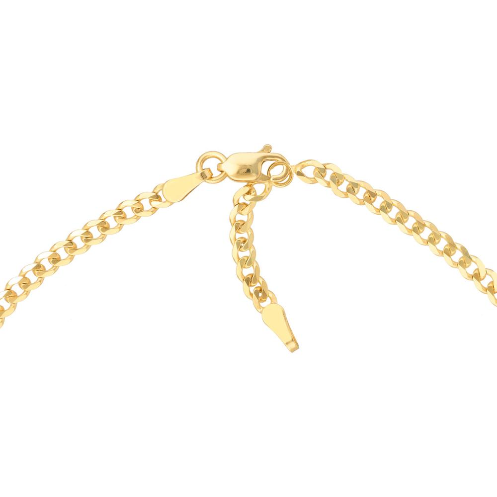Olas d'Oro - 14K Yellow Gold Cross and Virgin Mary Dangle Anklet on Open Curb Chain - Adjustable 9-10 Inches