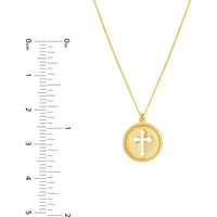 Olas d'Oro - 14K Yellow Gold Cross Cutout Beaded Medallion Necklace - 12mm Disc
