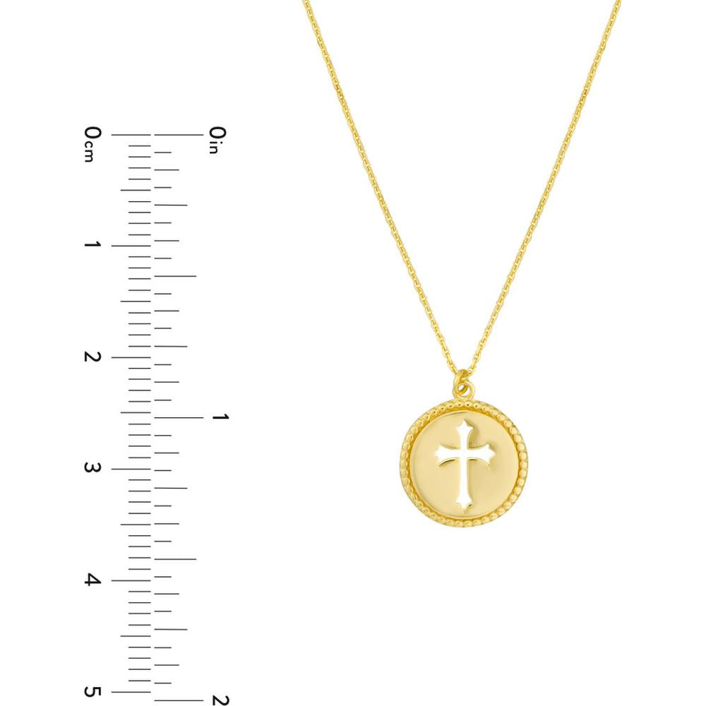 Olas d'Oro - 14K Yellow Gold Cross Cutout Beaded Medallion Necklace - 12mm Disc
