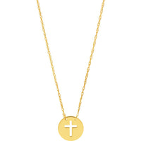 Olas d'Oro - 14K Yellow Gold Cross Cutout Mini Disc Pendant Necklace - 1.09 Grams Total Weight
