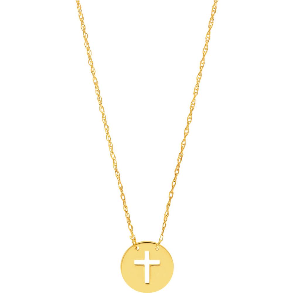 Olas d'Oro - 14K Yellow Gold Cross Cutout Mini Disc Pendant Necklace - 1.09 Grams Total Weight