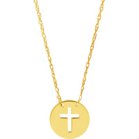 Olas d'Oro - 14K Yellow Gold Cross Cutout Mini Disc Pendant Necklace - 1.09 Grams Total Weight