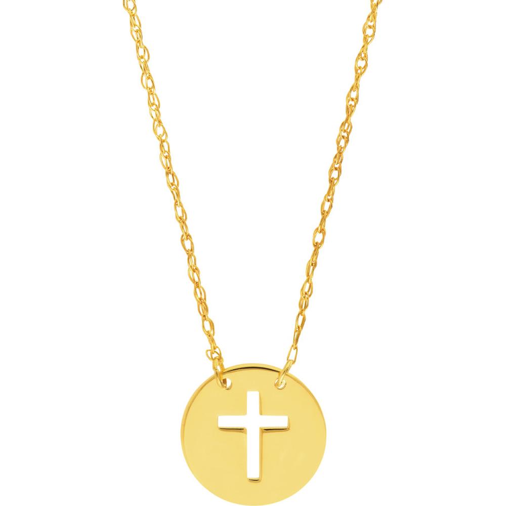 Olas d'Oro - 14K Yellow Gold Cross Cutout Mini Disc Pendant Necklace - 1.09 Grams Total Weight