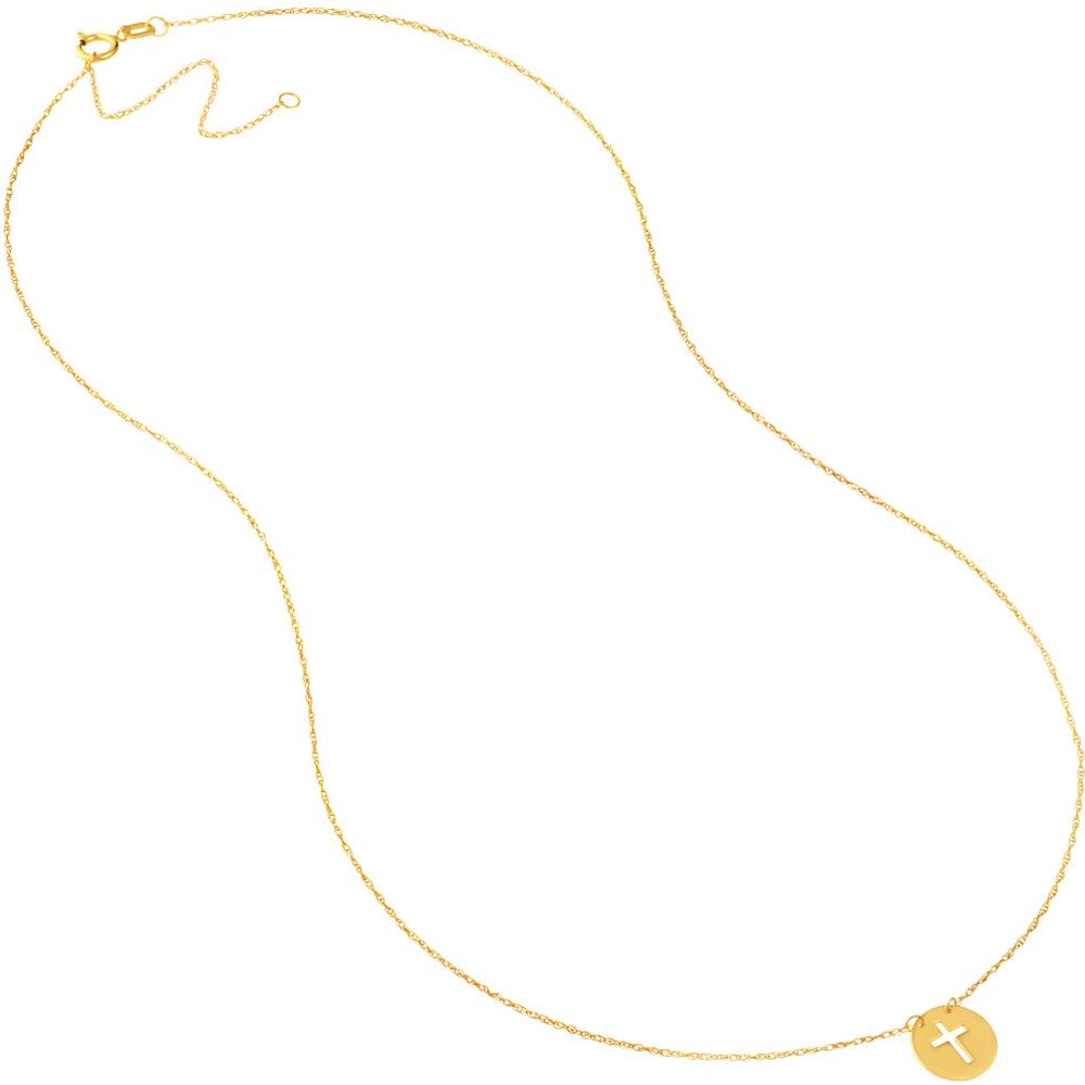 Olas d'Oro - 14K Yellow Gold Cross Cutout Mini Disc Pendant Necklace - 1.09 Grams Total Weight