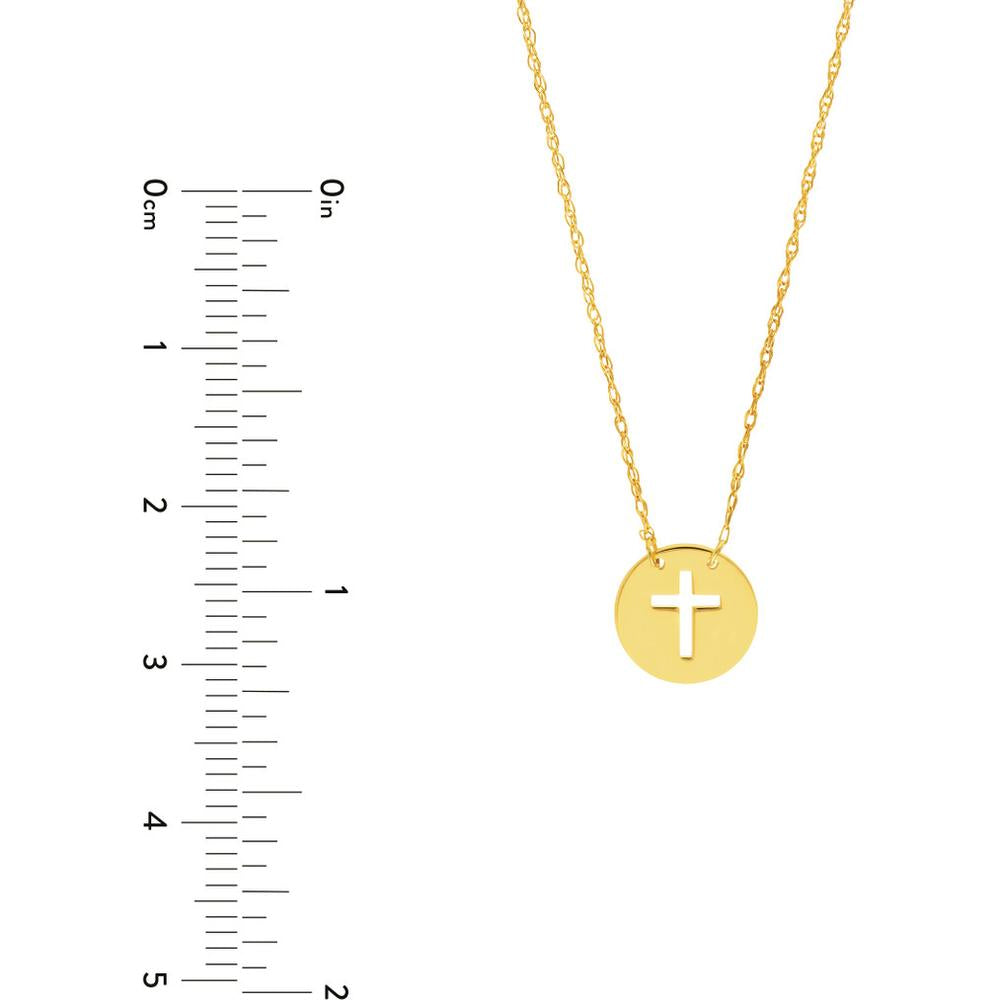 Olas d'Oro - 14K Yellow Gold Cross Cutout Mini Disc Pendant Necklace - 1.09 Grams Total Weight