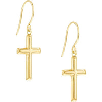 Olas d'Oro - 14K Yellow Gold Cross Dangle Earrings with Fish Hook Closure 1.55 Grams Total Weight