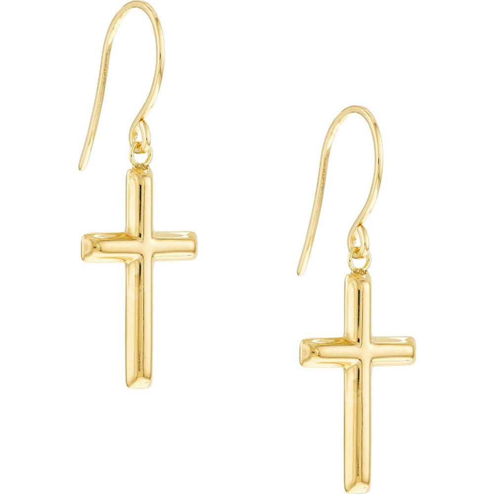 Olas d'Oro - 14K Yellow Gold Cross Dangle Earrings with Fish Hook Closure 1.55 Grams Total Weight