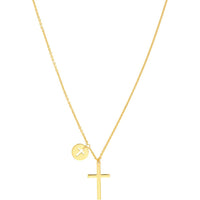 Olas d'Oro - 14K Yellow Gold Cross Pendant Necklace with Cutout Cross Disc Dangle