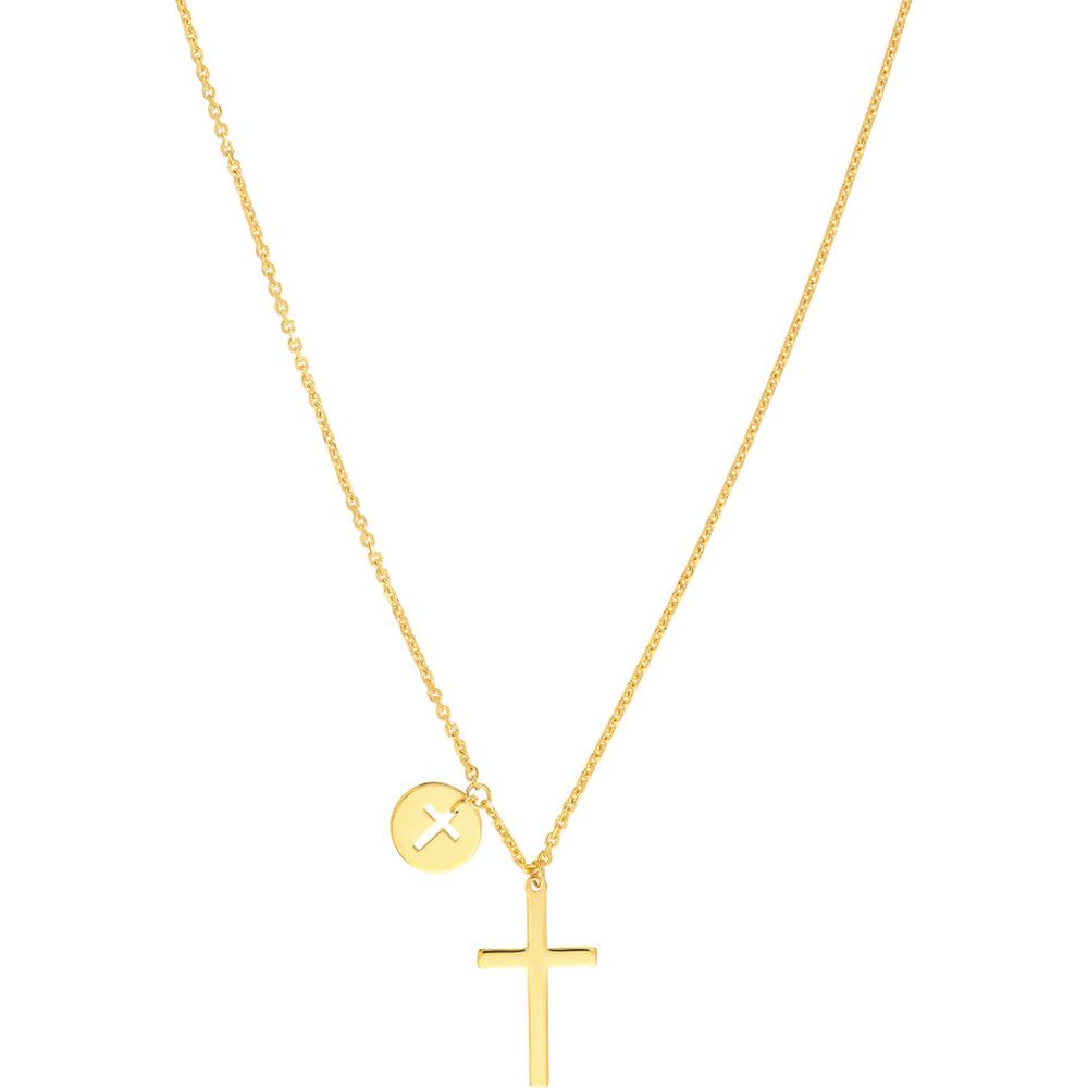 Olas d'Oro - 14K Yellow Gold Cross Pendant Necklace with Cutout Cross Disc Dangle