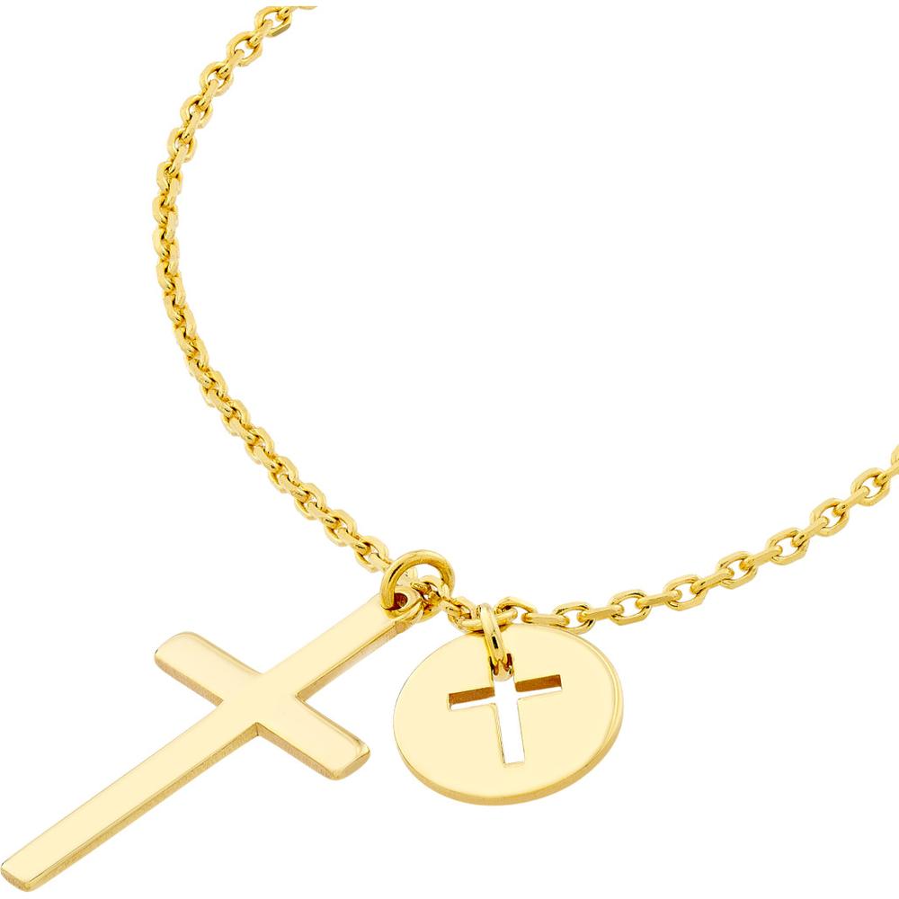 Olas d'Oro - 14K Yellow Gold Cross Pendant Necklace with Cutout Cross Disc Dangle