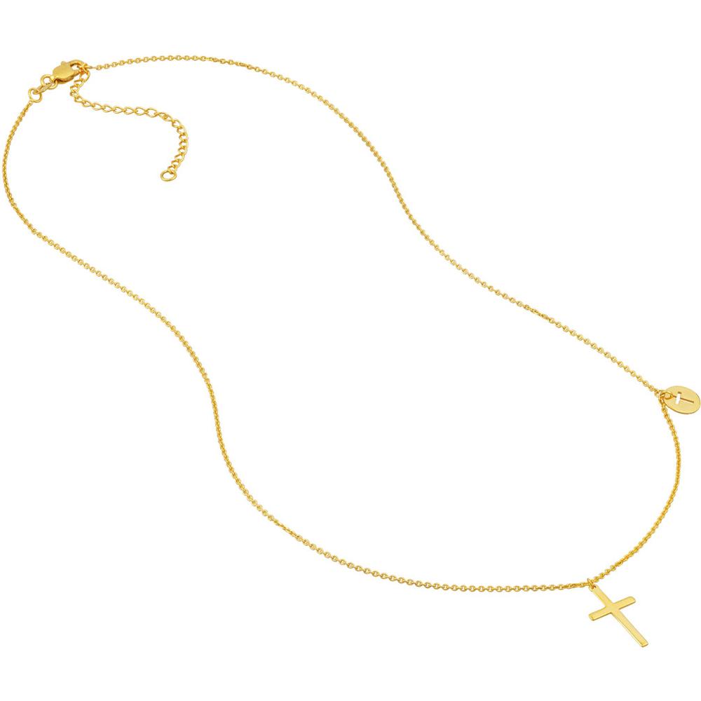 Olas d'Oro - 14K Yellow Gold Cross Pendant Necklace with Cutout Cross Disc Dangle