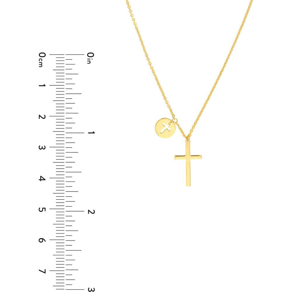 Olas d'Oro - 14K Yellow Gold Cross Pendant Necklace with Cutout Cross Disc Dangle