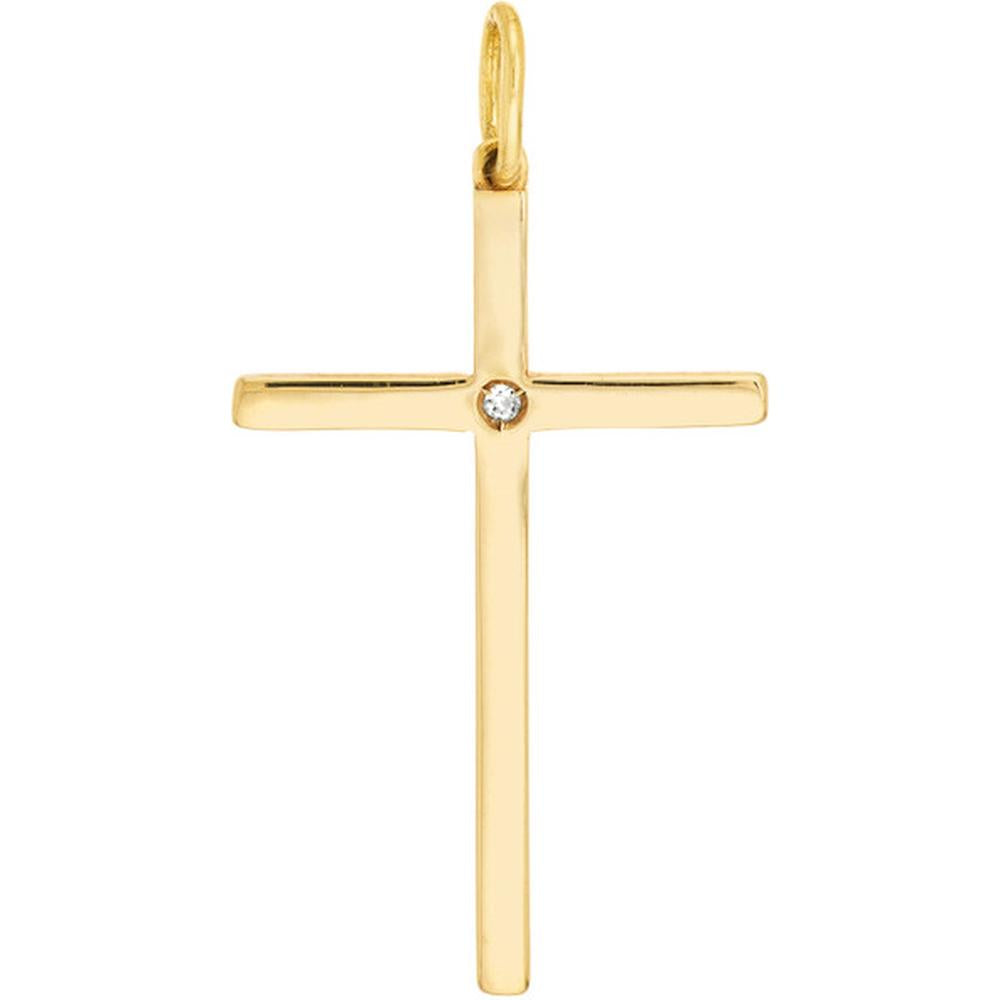 Olas d'Oro - 14K Yellow Gold Cross Pendant with 1pt Diamond
