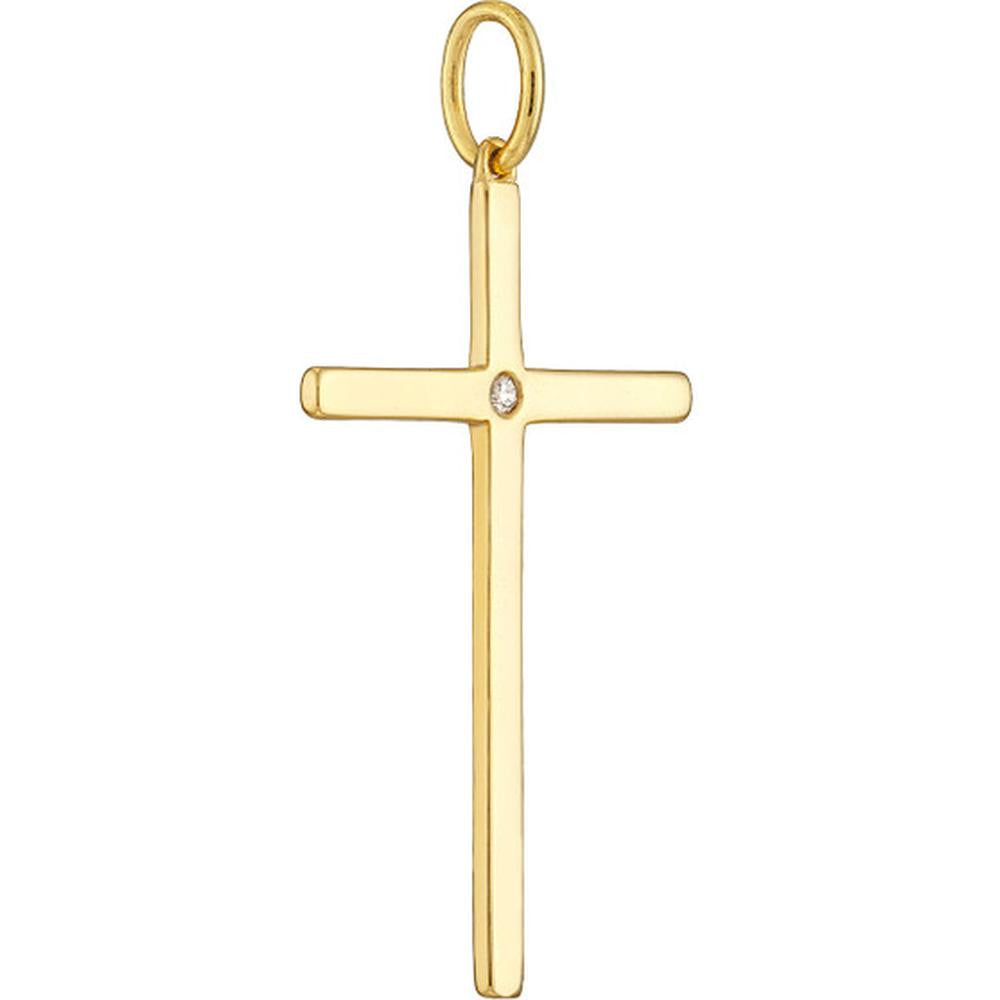 Olas d'Oro - 14K Yellow Gold Cross Pendant with 1pt Diamond