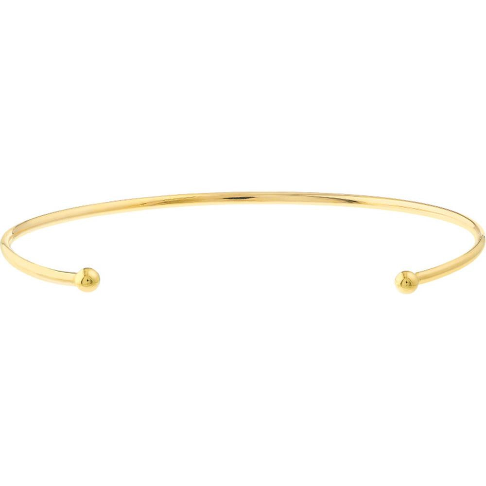 Olas d'Oro - 14K Yellow Gold Cuff Bangle with Beaded Ends - 1.74 Grams Weight
