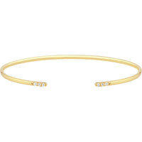 Olas d'Oro - 14K Yellow Gold Cuff Bangle with Diamond Ends - 1/20tcw Diamond Total Weight
