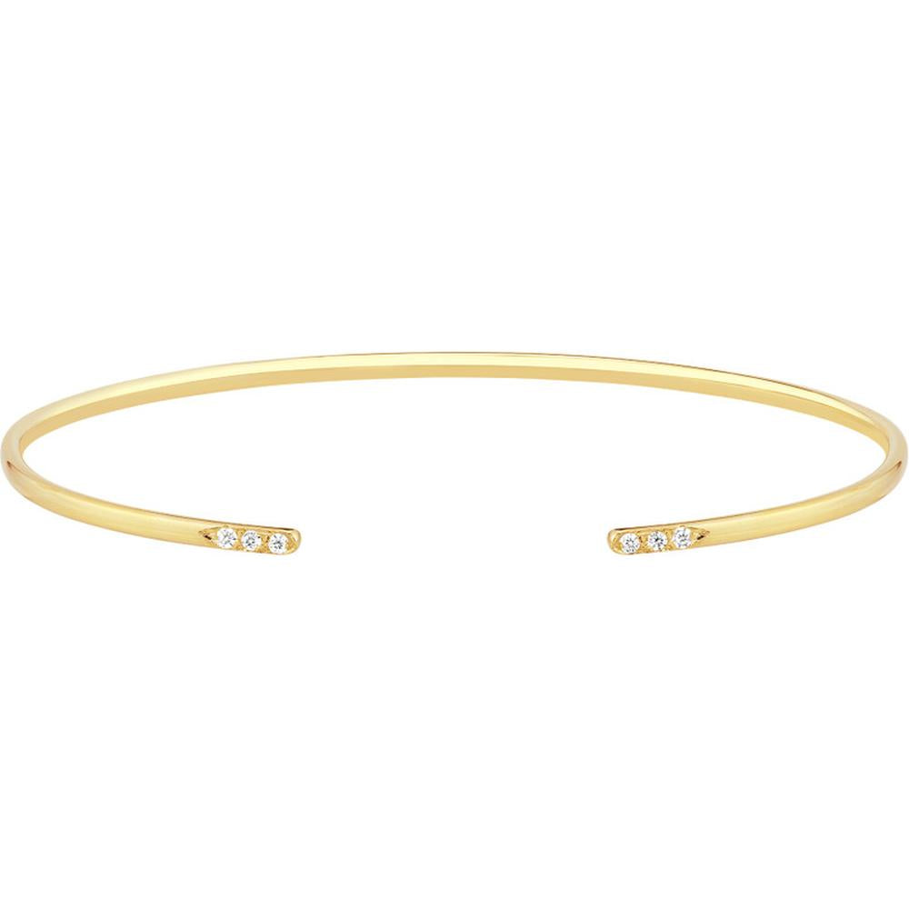 Olas d'Oro - 14K Yellow Gold Cuff Bangle with Diamond Ends - 1/20tcw Diamond Total Weight