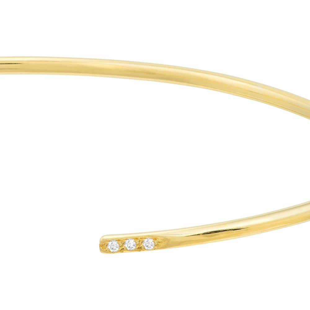 Olas d'Oro - 14K Yellow Gold Cuff Bangle with Diamond Ends - 1/20tcw Diamond Total Weight