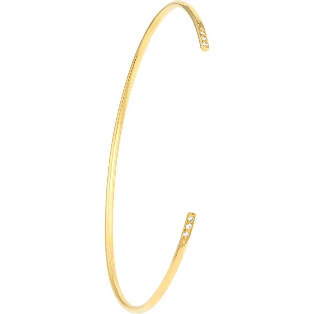 Olas d'Oro - 14K Yellow Gold Cuff Bangle with Diamond Ends - 1/20tcw Diamond Total Weight