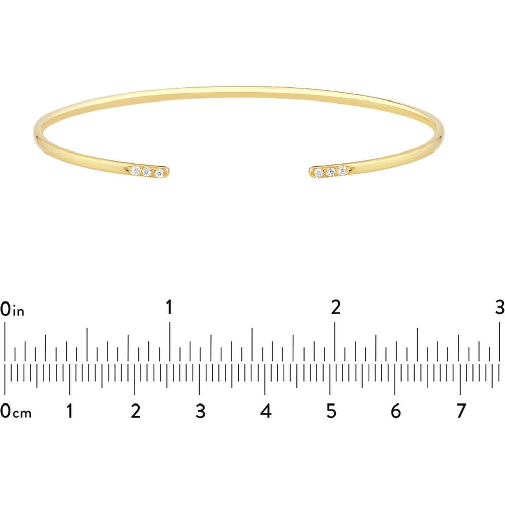 Olas d'Oro - 14K Yellow Gold Cuff Bangle with Diamond Ends - 1/20tcw Diamond Total Weight