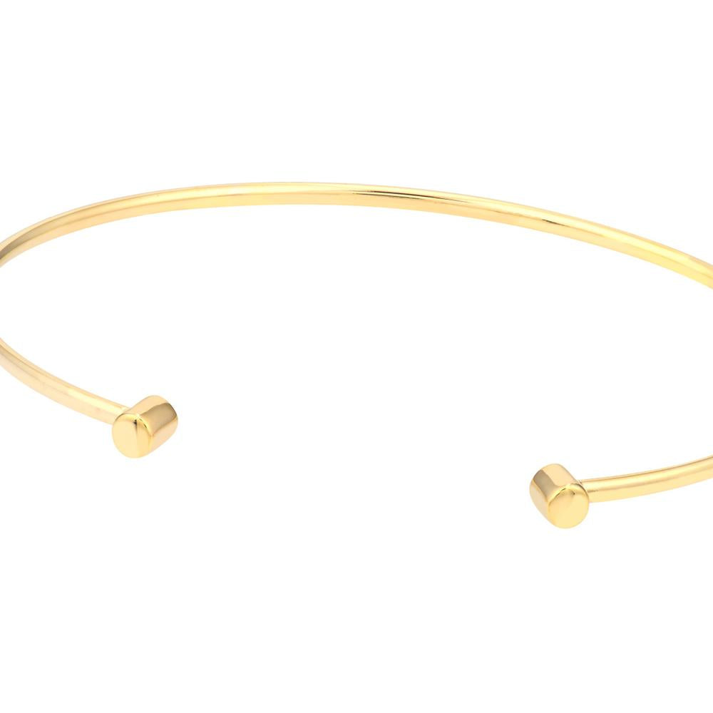 Olas d'Oro - 14K Yellow Gold Cuff Bangle with Round Ends - Adjustable Fit