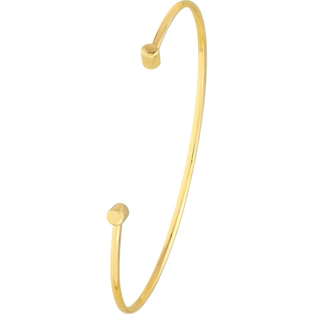 Olas d'Oro - 14K Yellow Gold Cuff Bangle with Round Ends - Adjustable Fit