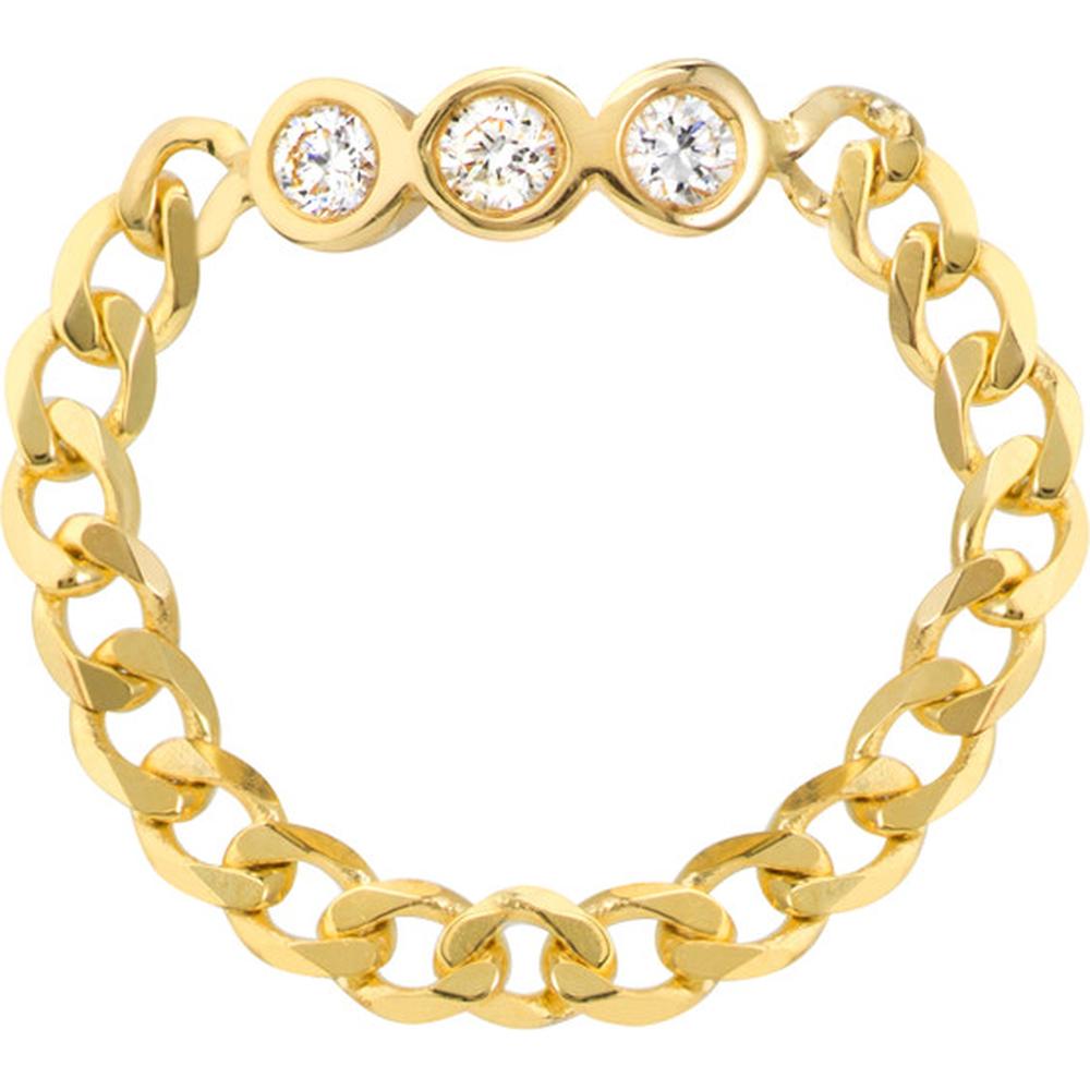 Olas d'Oro - 14K Yellow Gold Curb Chain Ring with 3 Bezel Set Round Diamonds - 0.09 Carat Total Diamond Weight