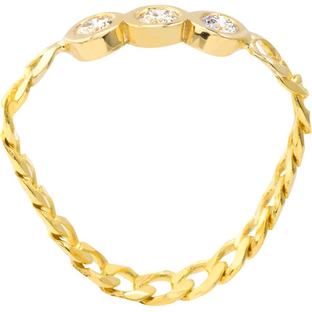 Olas d'Oro - 14K Yellow Gold Curb Chain Ring with 3 Bezel Set Round Diamonds - 0.09 Carat Total Diamond Weight