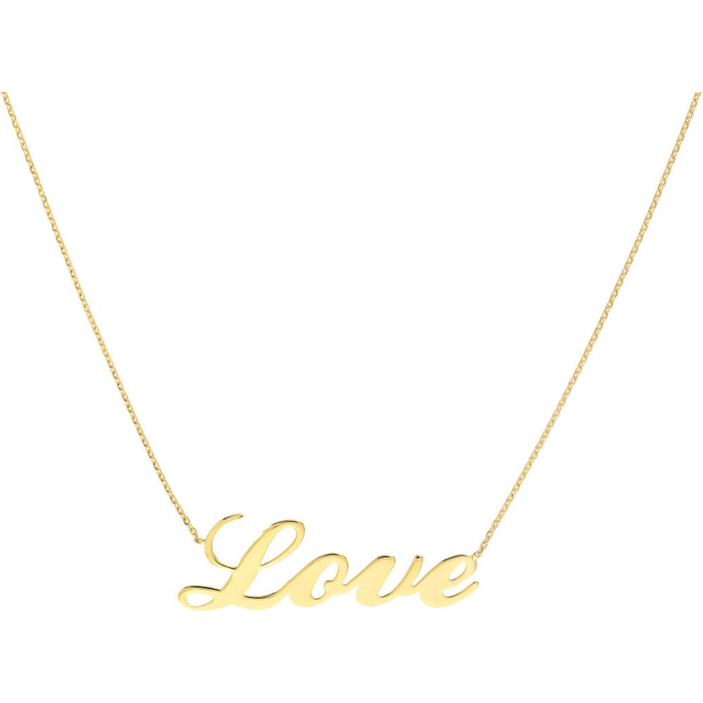 Olas d'Oro - 14K Yellow Gold Cursive Love Adjustable Necklace with Lobster Clasp 2.25 Grams