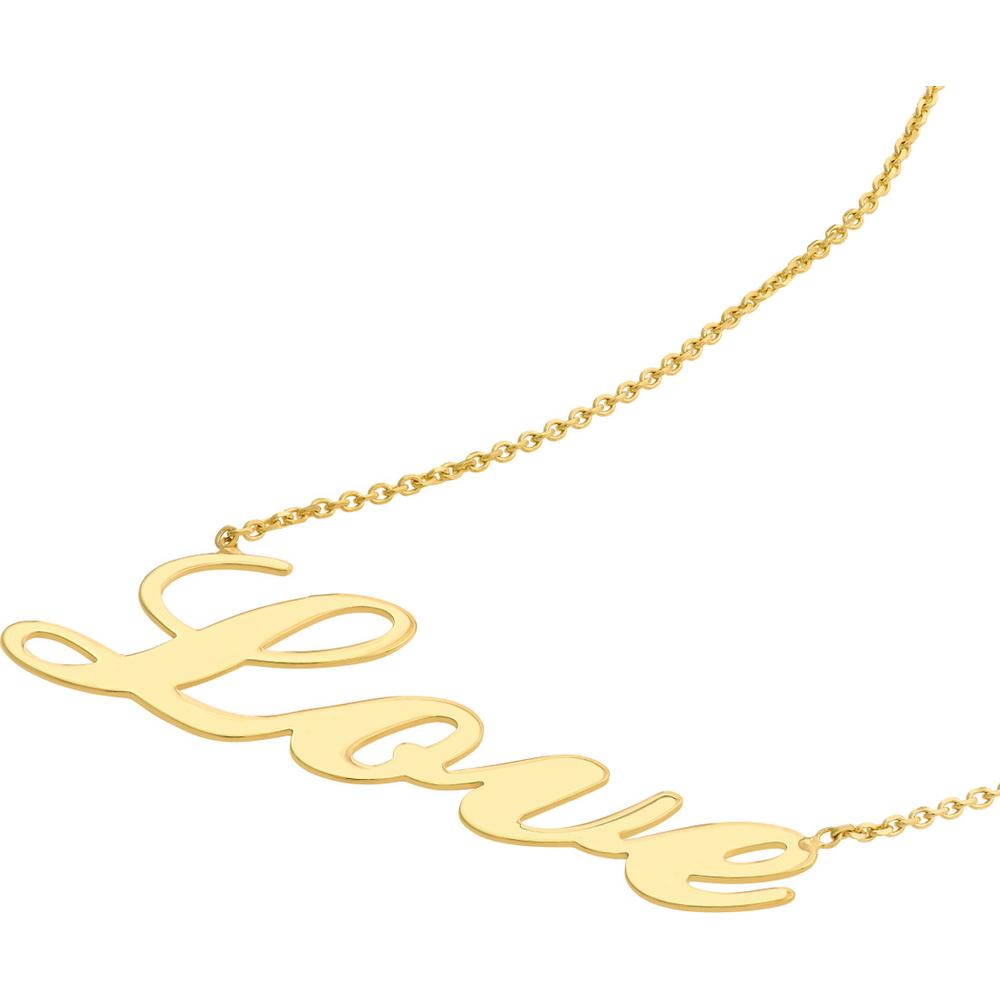 Olas d'Oro - 14K Yellow Gold Cursive Love Adjustable Necklace with Lobster Clasp 2.25 Grams
