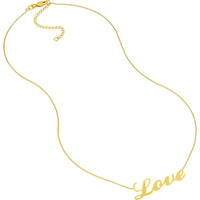 Olas d'Oro - 14K Yellow Gold Cursive Love Adjustable Necklace with Lobster Clasp 2.25 Grams