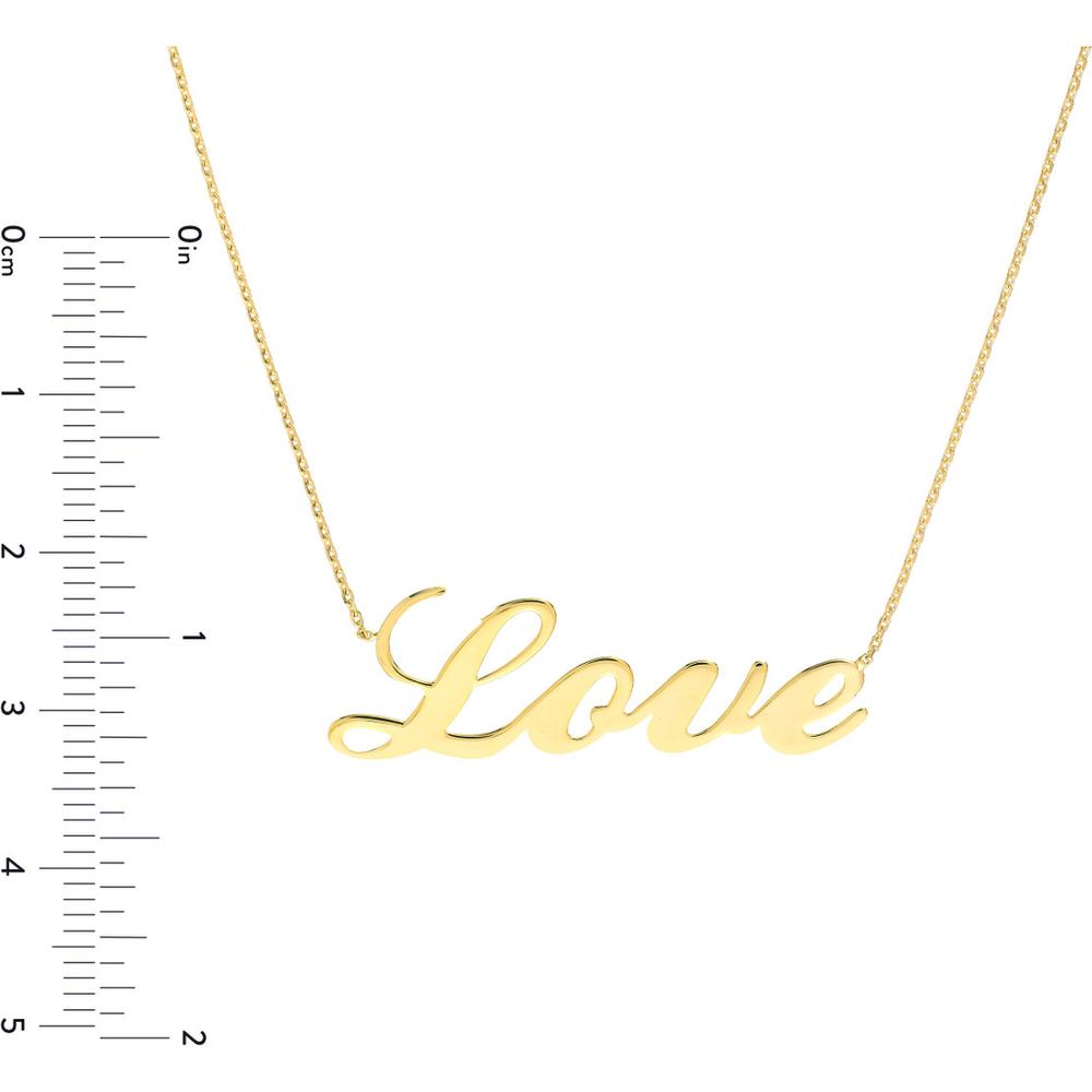 Olas d'Oro - 14K Yellow Gold Cursive Love Adjustable Necklace with Lobster Clasp 2.25 Grams