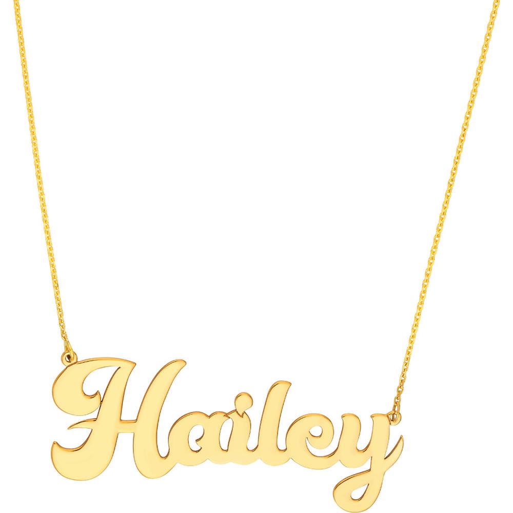 Olas d'Oro - 14K Yellow Gold Cursive Nameplate Necklace - Adjustable 16-18" Length
